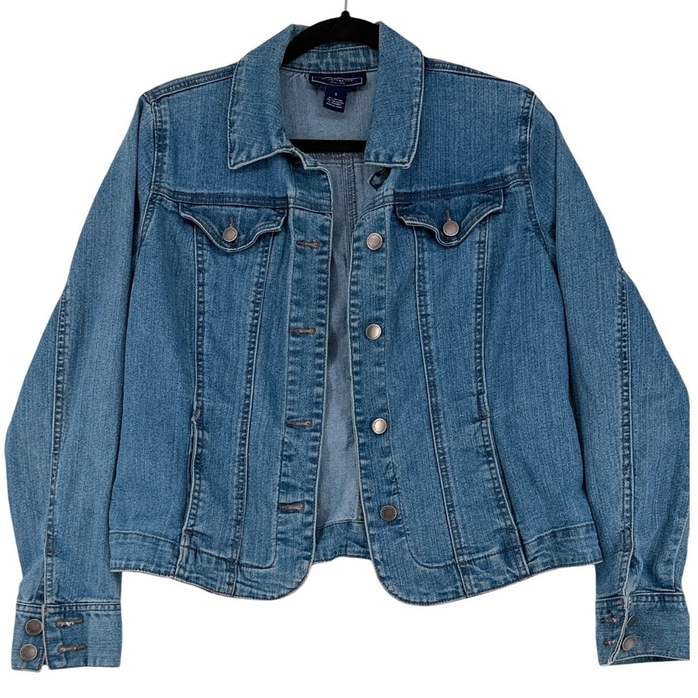 Charter Club Jean Shop Womens Blue Denim Trucker Jacket Size Small Medium Wash